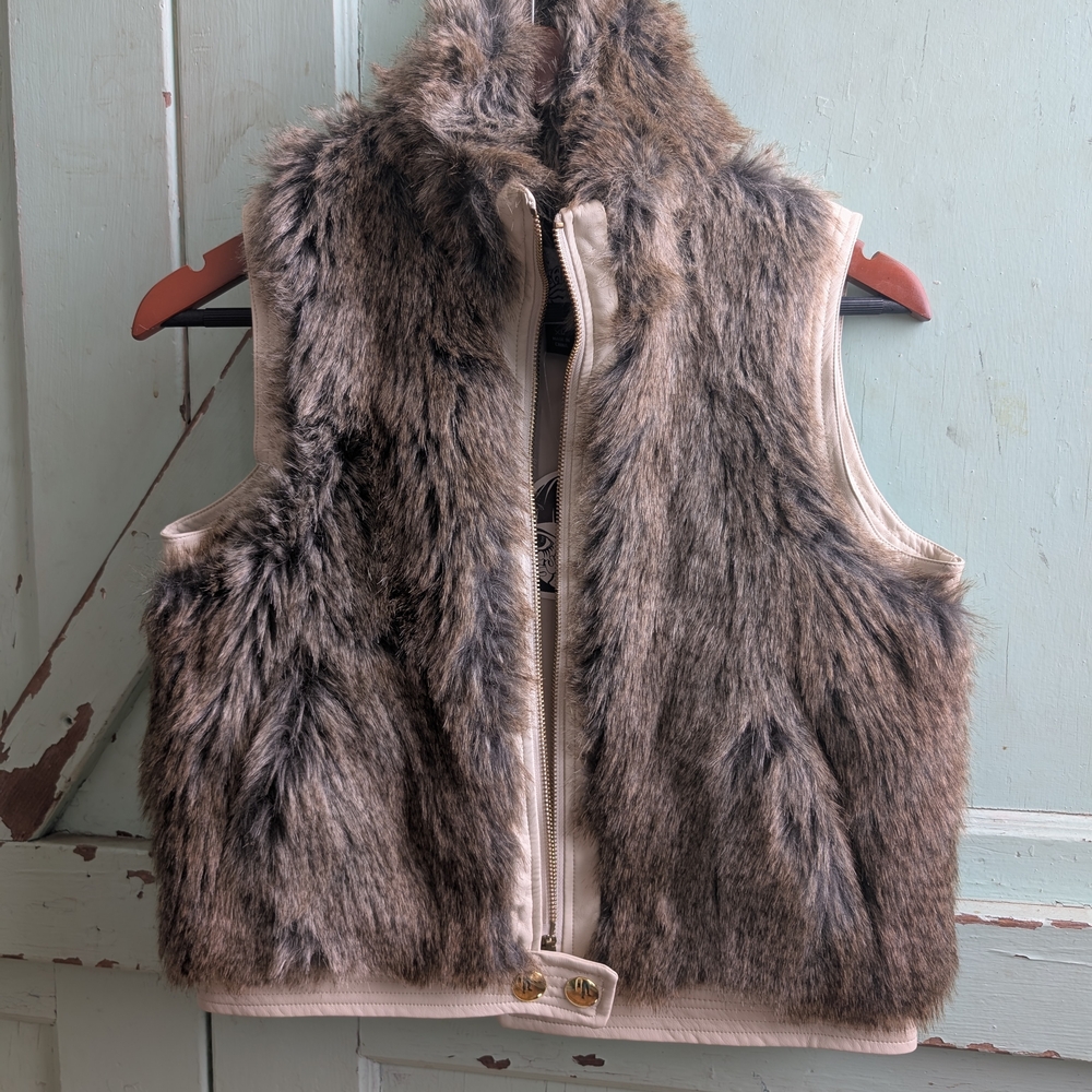 Sugarfly Faux Fur Vest in Brown and Cream